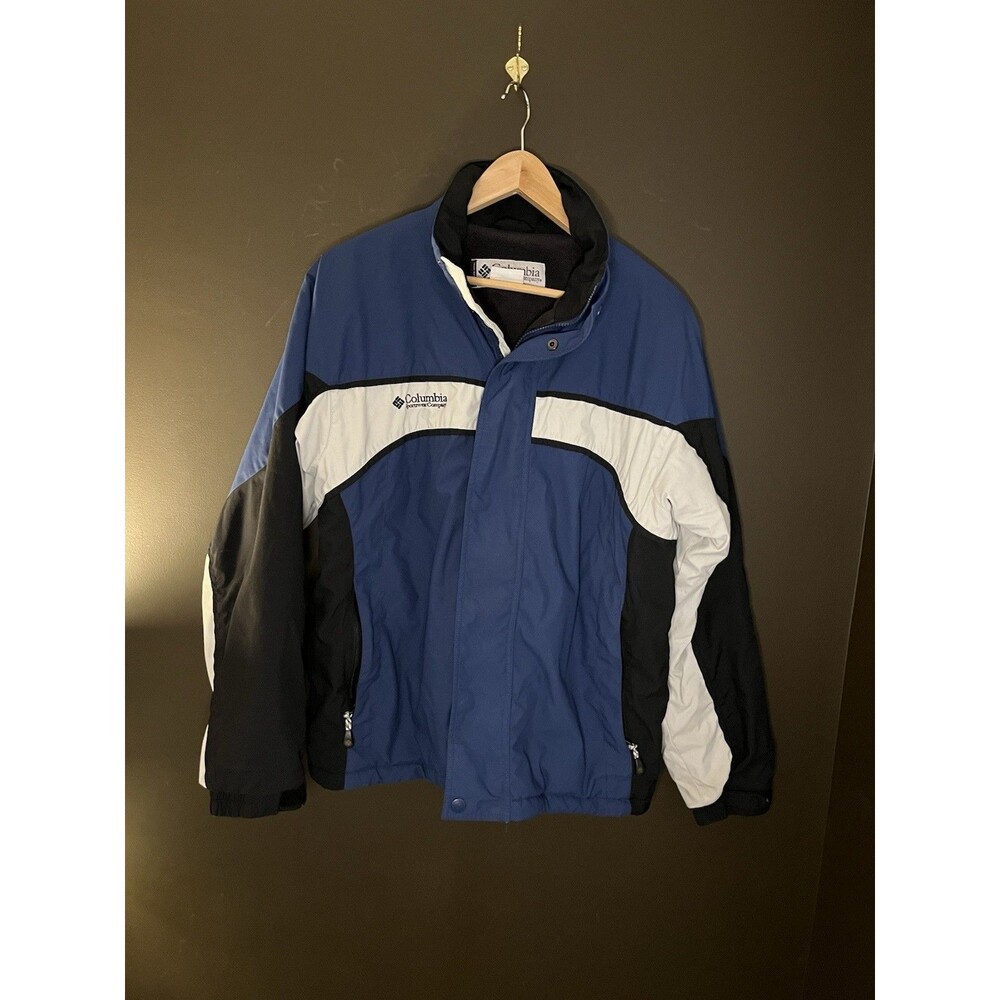 Vintage 90s Columbia Jacket Mens M Blue White Colorblock Fleece Lined Ski Coat